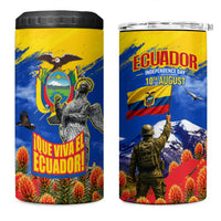 Ecuador Independence Day August 10 4 in 1 Can Cooler Tumbler Patriotic Heritage Virgin Statue And Soldier