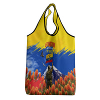 Ecuador Independence Day August 10 Grocery Bag Patriotic Heritage Virgin Statue And Soldier