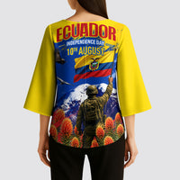 Ecuador Independence Day August 10 Kimono Sleeve Blouse Patriotic Heritage Virgin Statue And Soldier