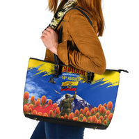 Ecuador Independence Day August 10 Leather Tote Bag Patriotic Heritage Virgin Statue And Soldier