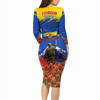 Ecuador Independence Day August 10 Long Sleeve Bodycon Dress Patriotic Heritage Virgin Statue And Soldier