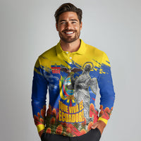Ecuador Independence Day August 10 Long Sleeve Polo Shirt Patriotic Heritage Virgin Statue And Soldier