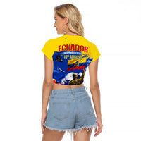 Ecuador Independence Day August 10 Raglan Cropped T Shirt Patriotic Heritage Virgin Statue And Soldier