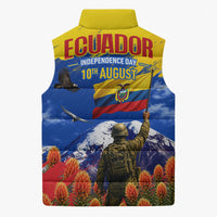 Ecuador Independence Day August 10 Sleeveless Puffer Jacket Patriotic Heritage Virgin Statue And Soldier