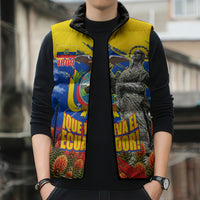 Ecuador Independence Day August 10 Sleeveless Puffer Jacket Patriotic Heritage Virgin Statue And Soldier