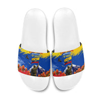 Ecuador Independence Day August 10 Slide Sandals Patriotic Heritage Virgin Statue And Soldier