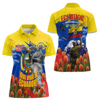 Ecuador Independence Day August 10 Women Polo Shirt Patriotic Heritage Virgin Statue And Soldier