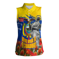 Ecuador Independence Day August 10 Women Sleeveless Polo Shirt Patriotic Heritage Virgin Statue And Soldier