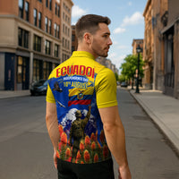 Ecuador Independence Day August 10 Zipper Polo Shirt Patriotic Heritage Virgin Statue And Soldier