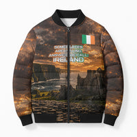 Ireland UFO Bomber Puffer Jacket Irish Landscape Answer The Call