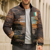 Ireland UFO Bomber Puffer Jacket Irish Landscape Answer The Call