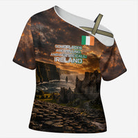 Ireland UFO Cross Shoulder Shirt Irish Landscape Answer The Call