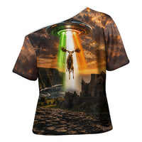 Ireland UFO Cross Shoulder Shirt Irish Landscape Answer The Call