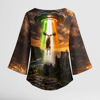 Ireland UFO Kimono Sleeve Blouse Irish Landscape Answer The Call