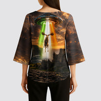 Ireland UFO Kimono Sleeve Blouse Irish Landscape Answer The Call