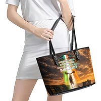 Ireland UFO Leather Tote Bag Irish Landscape Answer The Call