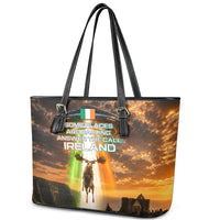 Ireland UFO Leather Tote Bag Irish Landscape Answer The Call