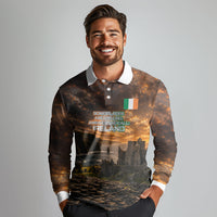 Ireland UFO Long Sleeve Polo Shirt Irish Landscape Answer The Call