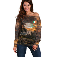 Ireland UFO Off Shoulder Sweater Irish Landscape Answer The Call