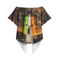 Ireland UFO Off Shoulder Wrap Waist Top Irish Landscape Answer The Call