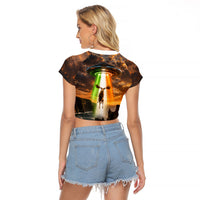 Ireland UFO Raglan Cropped T Shirt Irish Landscape Answer The Call