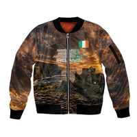 Ireland UFO Sleeve Zip Bomber Jacket Irish Landscape Answer The Call