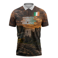 Ireland UFO Zipper Polo Shirt Irish Landscape Answer The Call
