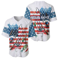 American Flag Fishing Baseball Jersey with Fishing Rods and Lures Watercolor Style Design - Wonder Print Shop