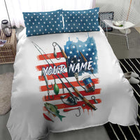 American Flag Fishing Bedding Set with Fishing Rods and Lures Watercolor Style Design - Wonder Print Shop