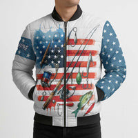 American Flag Fishing Bomber Puffer Jacket with Fishing Rods and Lures Watercolor Style Design - Wonder Print Shop