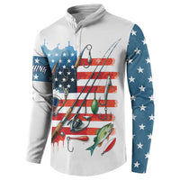 American Flag Fishing Button Sweatshirt with Fishing Rods and Lures Watercolor Style Design - Wonder Print Shop