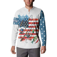 American Flag Fishing Button Sweatshirt with Fishing Rods and Lures Watercolor Style Design - Wonder Print Shop