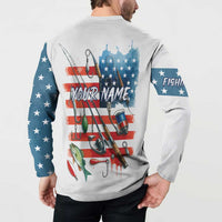 American Flag Fishing Button Sweatshirt with Fishing Rods and Lures Watercolor Style Design - Wonder Print Shop