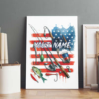 American Flag Fishing Canvas Wall Art with Fishing Rods and Lures Watercolor Style Design - Wonder Print Shop