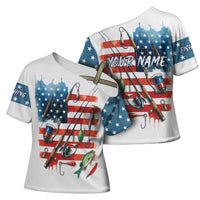 American Flag Fishing Cross Shoulder Shirt with Fishing Rods and Lures Watercolor Style Design - Wonder Print Shop