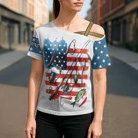 American Flag Fishing Cross Shoulder Shirt with Fishing Rods and Lures Watercolor Style Design - Wonder Print Shop