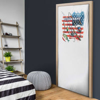 American Flag Fishing Door Cover with Fishing Rods and Lures Watercolor Style Design - Wonder Print Shop