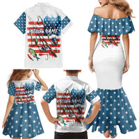American Flag Fishing Family Matching Mermaid Dress and Hawaiian Shirt with Fishing Rods and Lures Watercolor Style Design - Wonder Print Shop