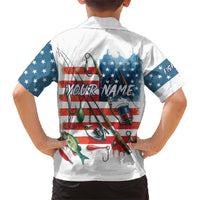 American Flag Fishing Family Matching Short Sleeve Bodycon Dress and Hawaiian Shirt with Fishing Rods and Lures Watercolor Style Design - Wonder Print Shop