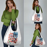 American Flag Fishing Grocery Bag with Fishing Rods and Lures Watercolor Style Design - Wonder Print Shop