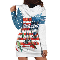 American Flag Fishing Hoodie Dress with Fishing Rods and Lures Watercolor Style Design - Wonder Print Shop