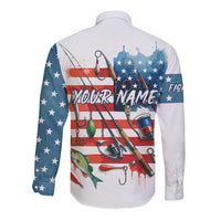 American Flag Fishing Long Sleeve Button Shirt with Fishing Rods and Lures Watercolor Style Design - Wonder Print Shop