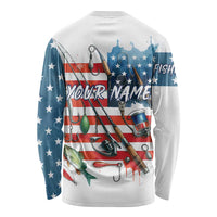 American Flag Fishing Long Sleeve Shirt with Fishing Rods and Lures Watercolor Style Design - Wonder Print Shop
