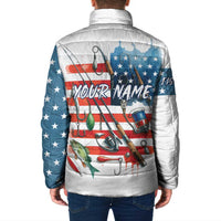 American Flag Fishing Padded Jacket with Fishing Rods and Lures Watercolor Style Design - Wonder Print Shop