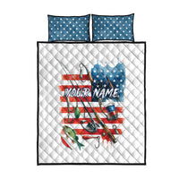 American Flag Fishing Quilt Bed Set with Fishing Rods and Lures Watercolor Style Design - Wonder Print Shop
