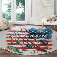 American Flag Fishing Round Carpet with Fishing Rods and Lures Watercolor Style Design - Wonder Print Shop