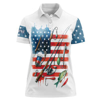 American Flag Fishing Women Polo Shirt with Fishing Rods and Lures Watercolor Style Design - Wonder Print Shop
