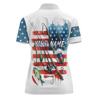 American Flag Fishing Women Polo Shirt with Fishing Rods and Lures Watercolor Style Design - Wonder Print Shop