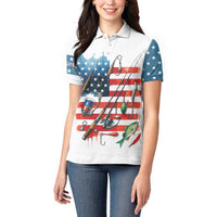 American Flag Fishing Women Polo Shirt with Fishing Rods and Lures Watercolor Style Design - Wonder Print Shop