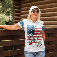 American Flag Fishing Women Polo Shirt with Fishing Rods and Lures Watercolor Style Design - Wonder Print Shop